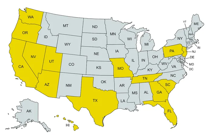 Map of Howes & Company project locations across the United States